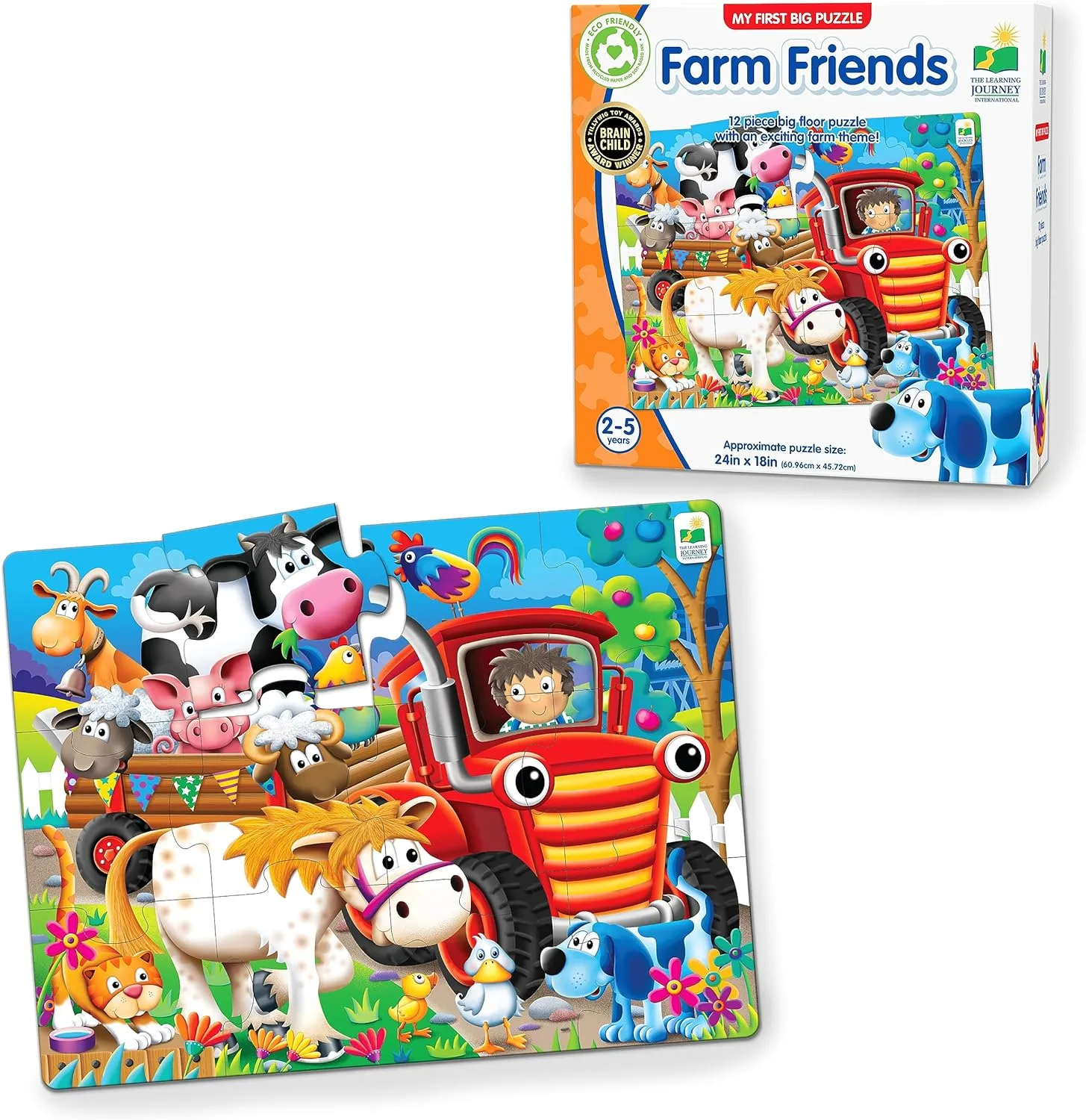 Best Educational Toys for 2 Year Olds in 2025 19 A colorful large floor puzzle with farm animals, exciting toys for 2 year olds to develop spatial awareness and problem-solving abilities.