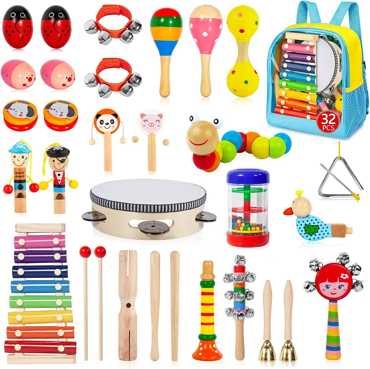 Best Educational Toys for 2 Year Olds in 2025 7 A set of colorful musical instruments, including maracas and xylophones, engaging toys for 2 year olds to boost creativity and sensory skills.