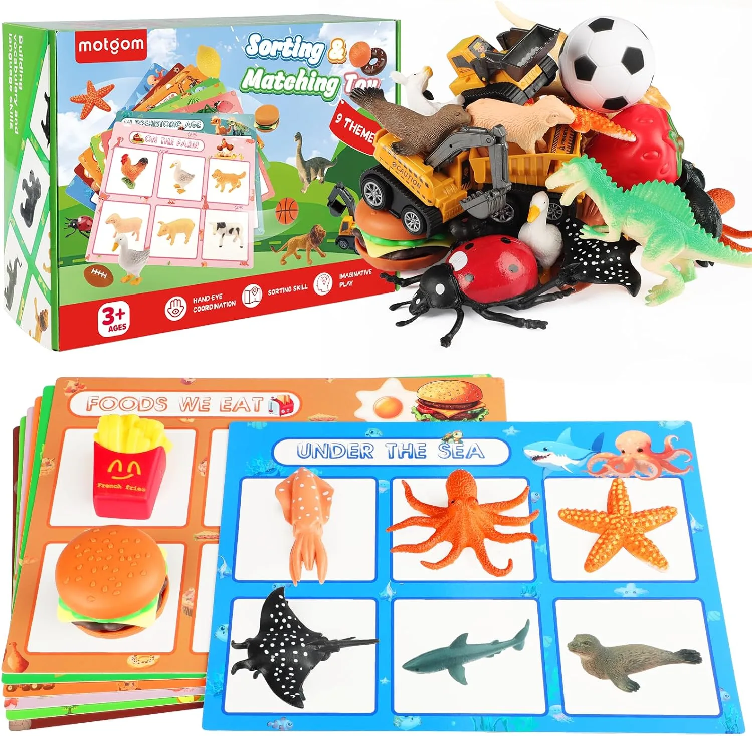 Best Educational Toys for 2 Year Olds in 2025 13 A sorting and matching toy set featuring animals, food, and objects to enhance learning, great toys for 2 year olds.