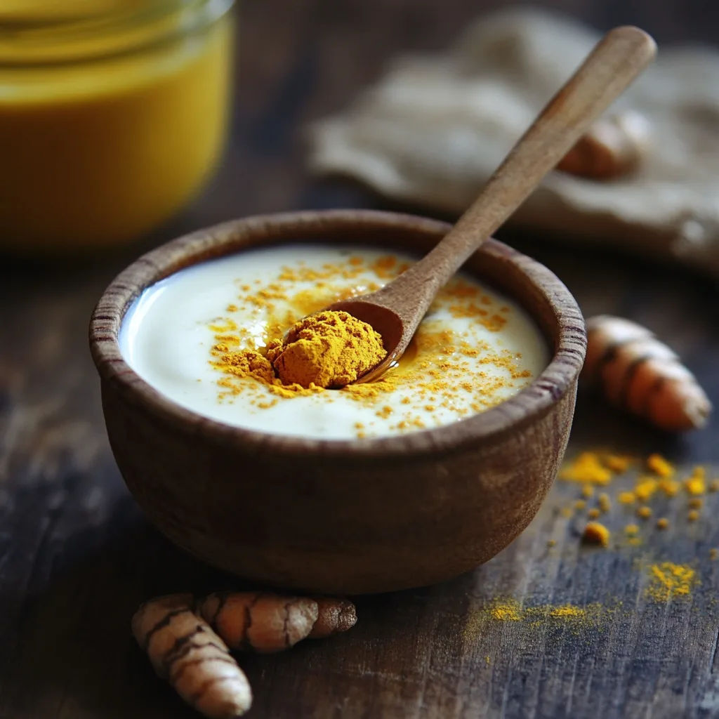 9 Simple DIY Face Masks for Glowing Skin at Home 4 A simple homemade face mask for glowing skin made with turmeric and yogurt in a wooden bowl, showcasing natural face mask ingredients.