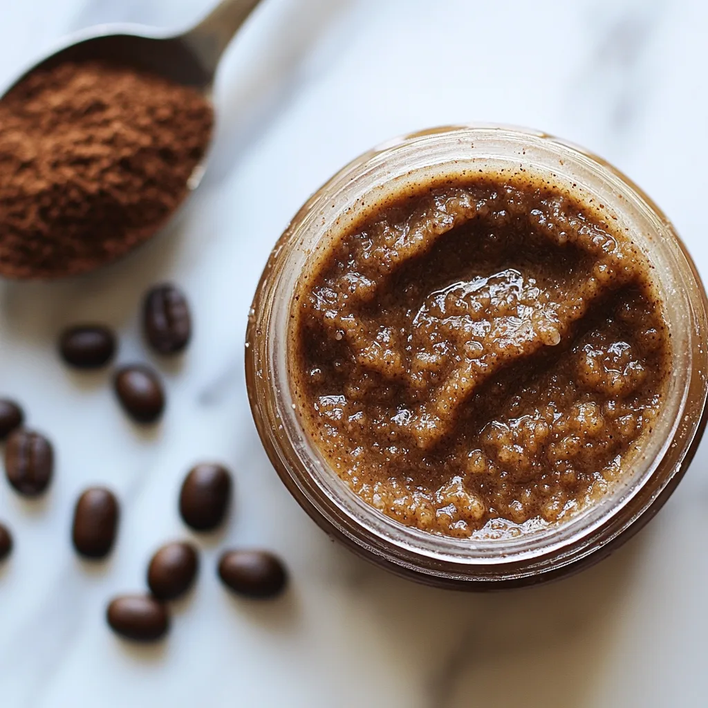A simple homemade face mask for glowing skin featuring coffee grounds and coconut oil, perfect for gentle exfoliation.