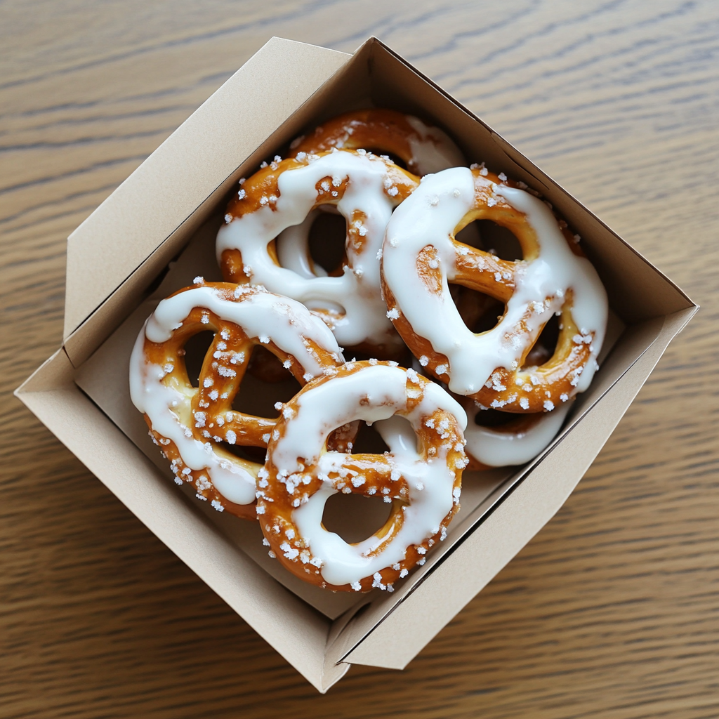 A box of yogurt-covered pretzels, a fun and slightly sweet healthy travel snack perfect for kids and adults on road trips.