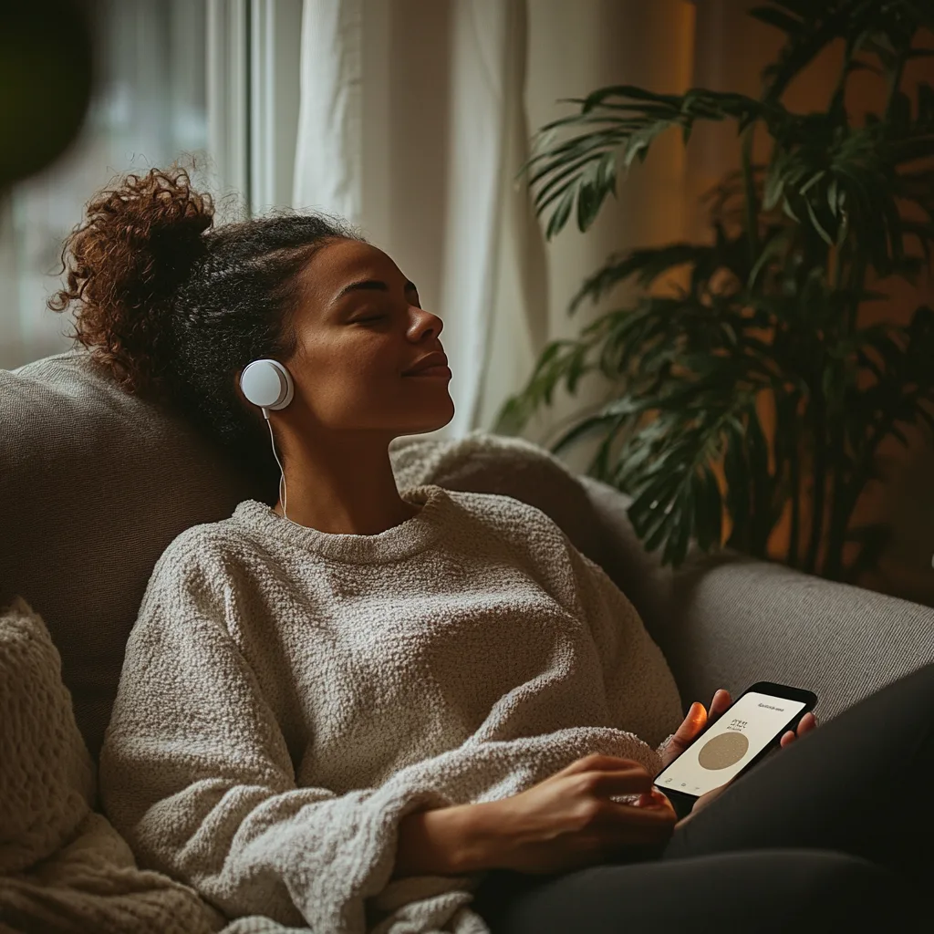 an overwhelmed mom using guided meditation as her mindfulness technique for anxiety