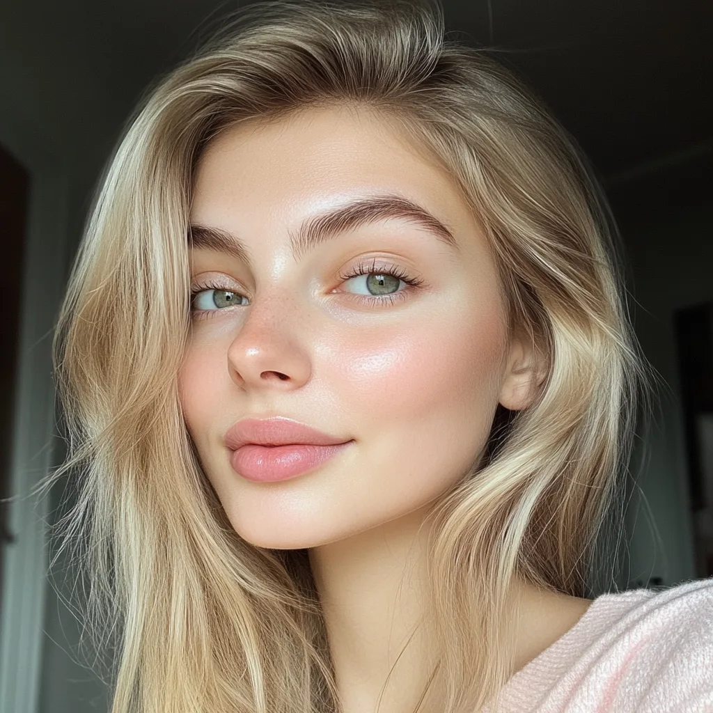 Close-up of a glowing young woman with soft pink lips and clear skin, illustrating the benefits of female beef organ supplements.