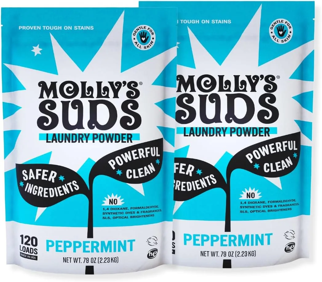 10 Best Non-Toxic Laundry Detergents for a Healthier Home 10 Two bottles of ECOS Plant Powered Laundry Detergent in lavender scent, labeled as a non toxic detergent with plant-based ingredients. The packaging highlights that it is hypoallergenic, eco-friendly, and made in the USA, offering up to 100 loads per bottle.