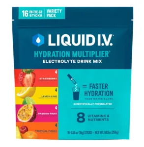 Liquid IV Hydration Multiplier electrolyte drink mix variety pack used daily to support hydration and breast milk supply