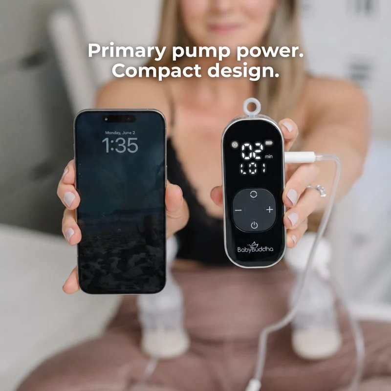 Is the BabyBuddha 3.0 a Good Primary Breast Pump? 3 BabyBuddha 3.0 portable breast pump compared in size to a smartphone